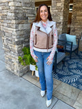 Khaki Sherpa Lined Faux Suede Lapel Collar Vest