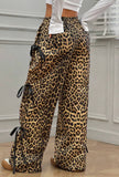 Leopard Bowtie Elastic Waist Loose Fit Pants