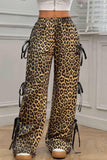 Leopard Bowtie Elastic Waist Loose Fit Pants