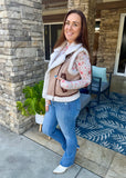 Khaki Sherpa Lined Faux Suede Lapel Collar Vest