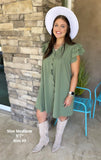 Mist Green Ruffle Sleeve V Neck Frilled Shirt Dress