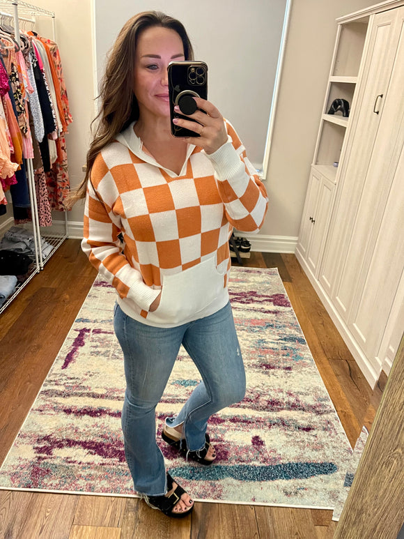 Orange Checkered Hoodie