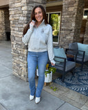 Light Grey SPOOKY BABES CLUB Graphic Half Zipped Cropped Sweatshirt with Pocket