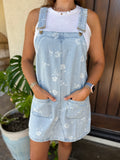 Retro Denim Floral Overall Mini Dress