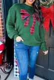 Evergreen Plaid Bow Graphic Christmas Sweater
