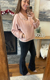 Light Pink Stand Neck Half Button Zip Pocket Plush Sweatshirt