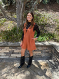 Cinnamon Solid Color Tie V Neck Sleeveless Corduroy Romper
