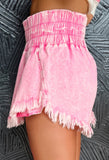 Pink Acid Washed Frayed Hem Denim Skort