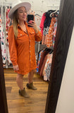 Burnt Orange Corduroy Button Down Dress