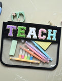 Black TEACH Glitter Chenille Clear Bag