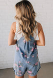 Floral Print Denim Shorts Overalls