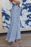 Beau Blue Drawstring Seam Detail Raw Hem Wide Leg Denim Pants