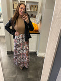 Brown Floral Print High Waist Maxi Skirt