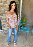 Blue Off The Shoulder Floral Blouse