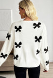 White Tie Bow Pattern Sweater Cardigan