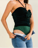 Hunter Green Velvet Bodysuit