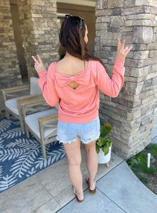 Coral Bowknot Round Neck Sweatshirt