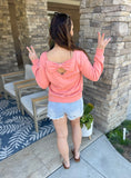 Coral Bowknot Round Neck Sweatshirt
