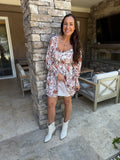 Beige Floral Sweetheart Mini Dress