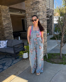 Floral Pleated High Waisted Overalls