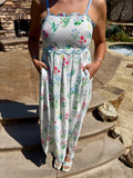 Floral Print Scalloped Trim Self-tie Straps High Waist Midi Dress