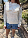 White BEACH Hollow Out Knitted Lightweight Dolman Sweater