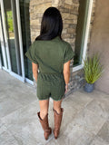 Olive Green Distressed Frayed Denim Romper