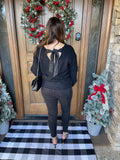 Black V Neck Back Tie Sweater