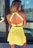 Yellow Daring Back Cutout Active Mini Dress with Shorts