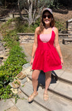 Red Faux Two Piece Gingham Contrast Patchwork Loose Mini Dress