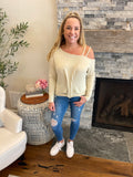 Apricot Asymmetrical Cold Shoulder Twist Top