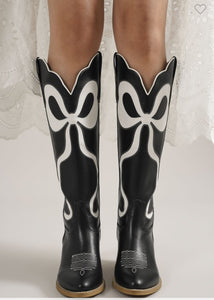 Black Western Boot with Bow Detail