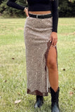 Brown Cheetah Print Trim Split Long Western Skirt
