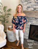 Navy Ruffle Off The Shoulder Blouse