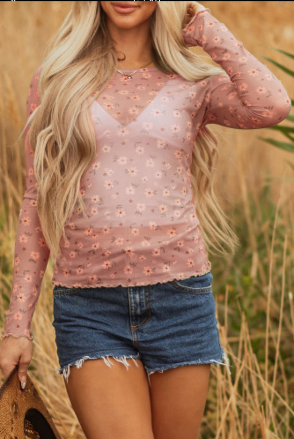 Pink Floral Sheer Top