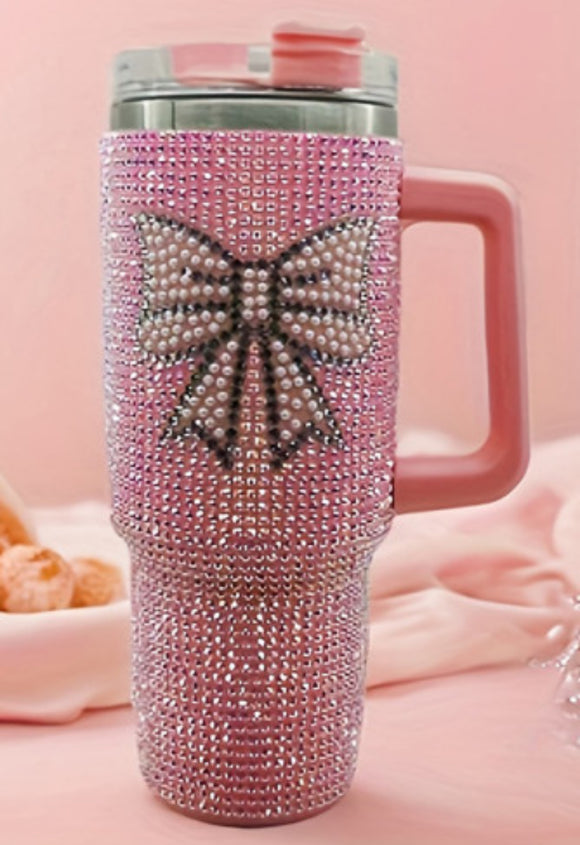 Pink Bow Knot Rhinestone 40oz Tumbler