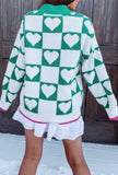 Kelly Green Checkered Heart Button Down Sweater