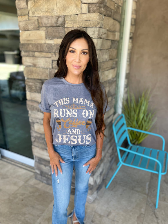 Gray Coffee And Jesus Graphic T-Shirt