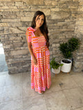 Pink Boho Gingham Tied Straps Smocked Maxi Dress