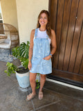 Retro Denim Floral Overall Mini Dress