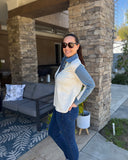 Cream/Denim Buttoned Polo Collar Long Sleeve