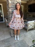 Beige Floral Sweetheart Mini Dress