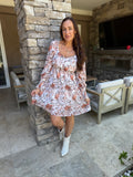 Beige Floral Sweetheart Mini Dress