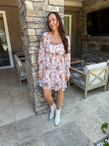 Beige Floral Sweetheart Mini Dress