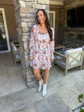 Beige Floral Sweetheart Mini Dress