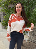 Burnt Orange Bold flower Wide Sleeve Sweater