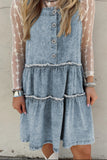 Dusk Blue Light Wash Tiered Flowy Overall Denim Dress