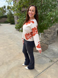Burnt Orange Bold flower Wide Sleeve Sweater