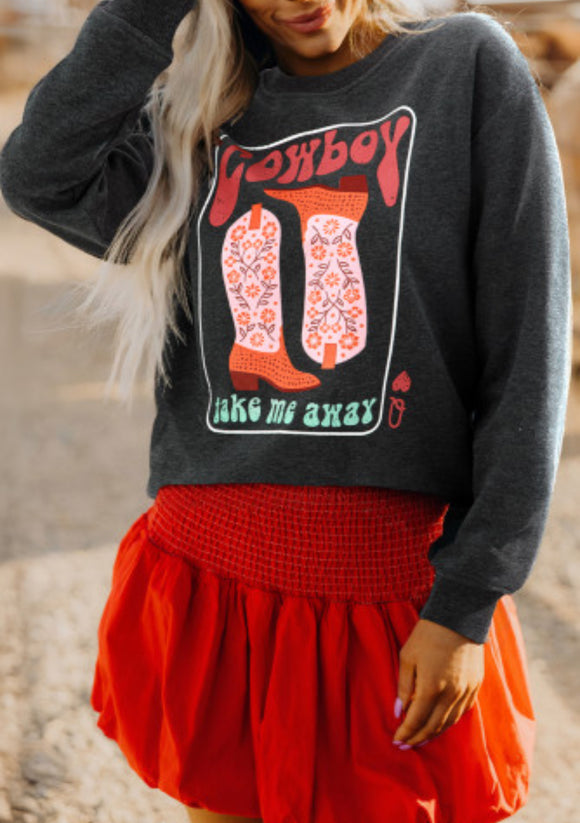 Carbon Grey Cowboy Queen Card Graphic Sweatshirt