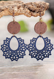 Navy Cutout Wooden Earrings